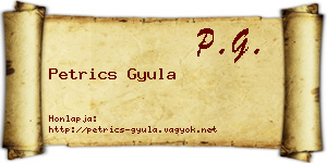 Petrics Gyula névjegykártya